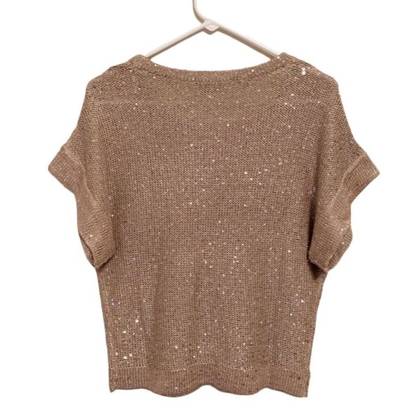 WD.NY New Top Short Sleeve Knit NWT Sweater Gold Sequins Dressy Size Medium - Picture 6 of 6